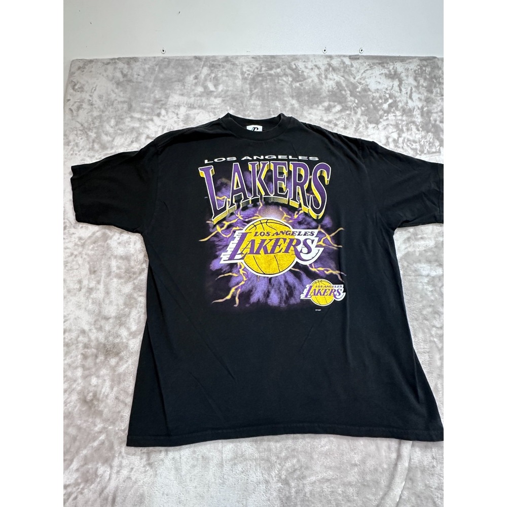 Vintage Lakers Dynasty T-Shirt Mens Size X-Large Black Lightning Storm Tee EUC